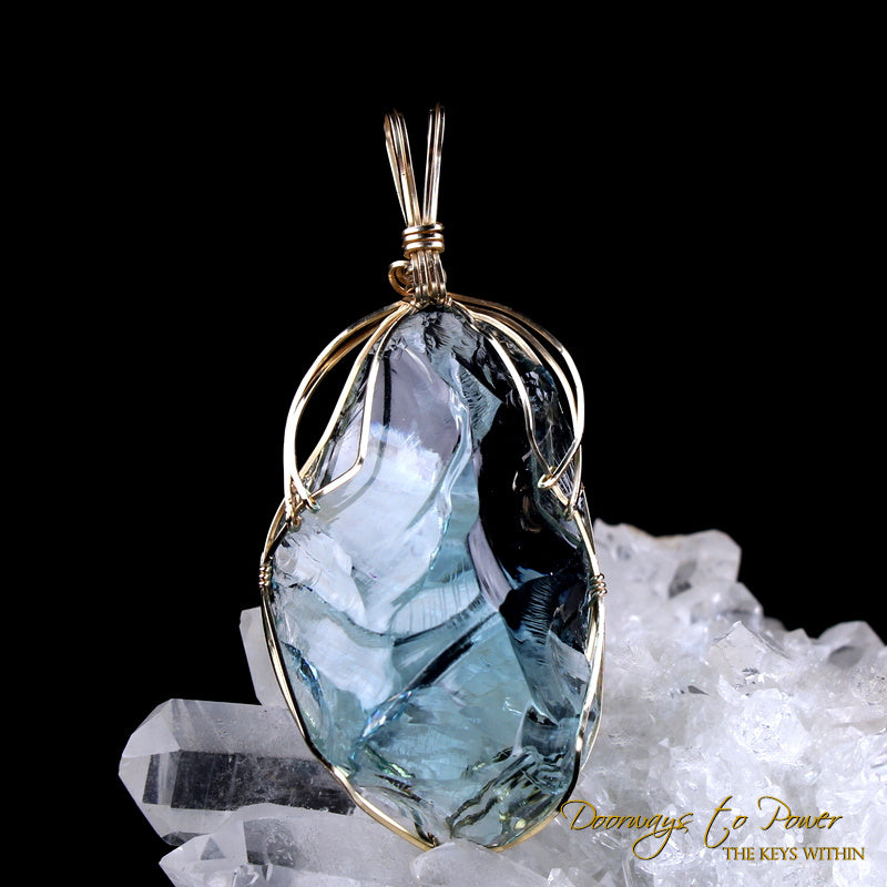 Azure Elysium Monatomic Andara Crystal Pendant 14k 'Resonant' 1995
