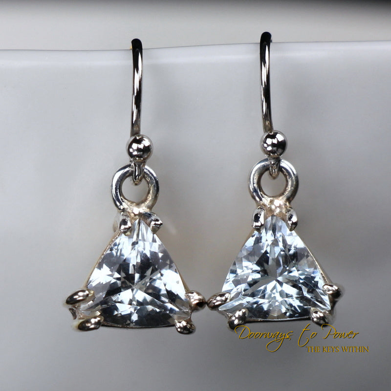 Aquamarine Crystal Earrings Trillion 925 SS