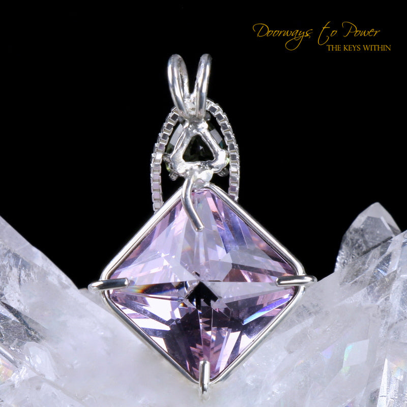 Ruby lavender Quartz & Moldavite Magician Stone Pendant