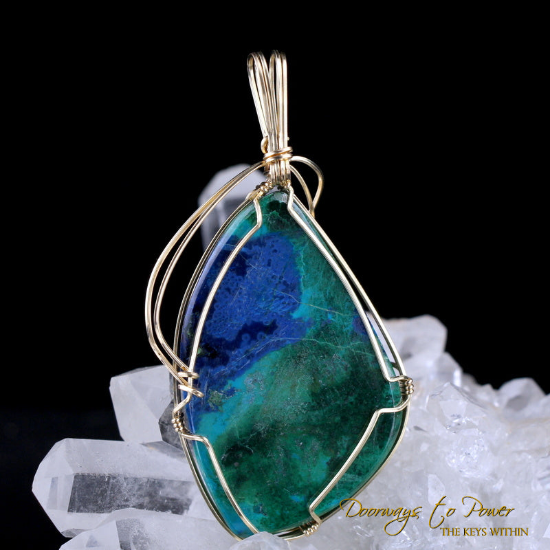 Azurite & Chrysocolla Crystal Pendant 14k