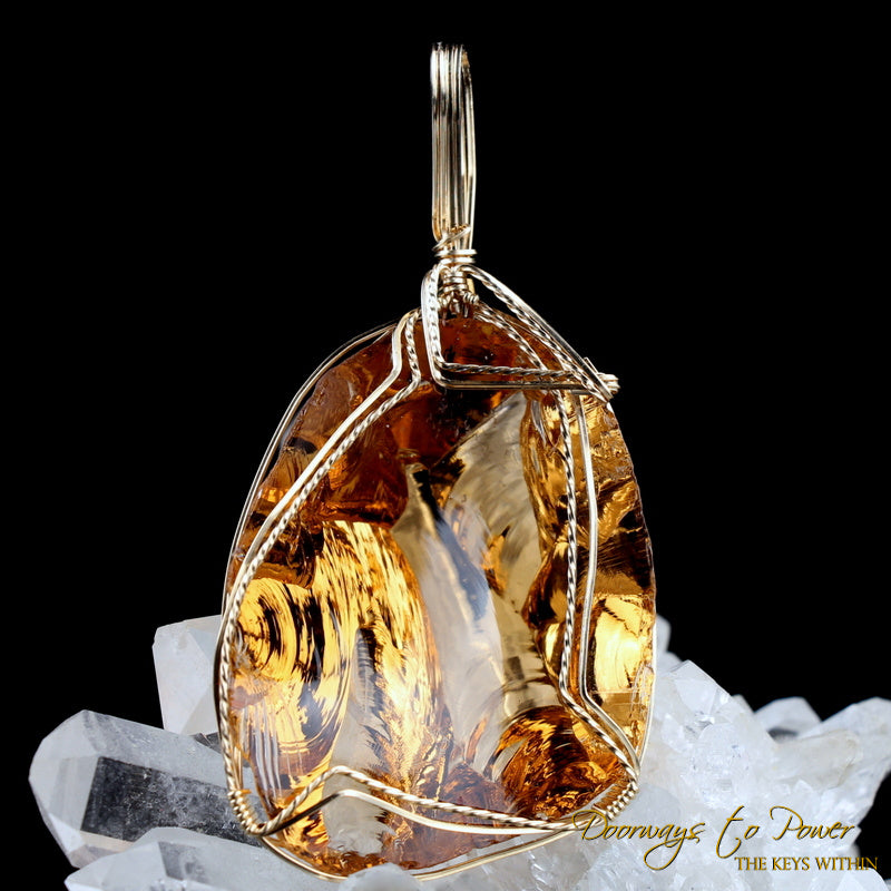Lemurian Etherium Gold Andara Crystal Pendant 14k 'Light Essence'