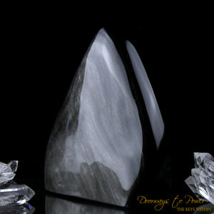 Black Silver Sheen Obsidian Crystal Altar Stone