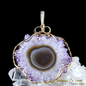 Amethyst Quartz Stalactite Flower Crystal Pendant in 14k