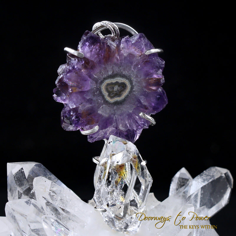 Amethyst Stalactite Flower Herkimer Diamond Pendant SS