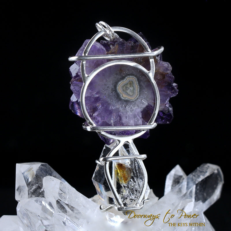 Amethyst Stalactite Flower Herkimer Diamond Pendant SS