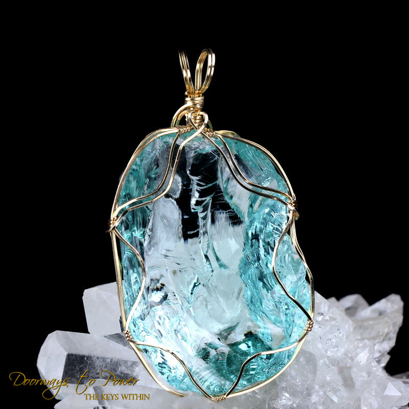 Aqua Serenity Andara Crystal Pendant 14k 'Atlantean Hologram'