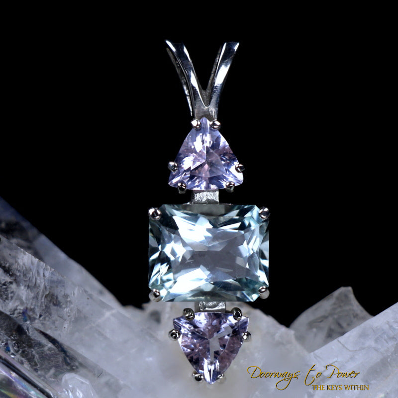 Aqua Serenity Monatomic Andara Pendant with Ruby Lavender Quartz SS