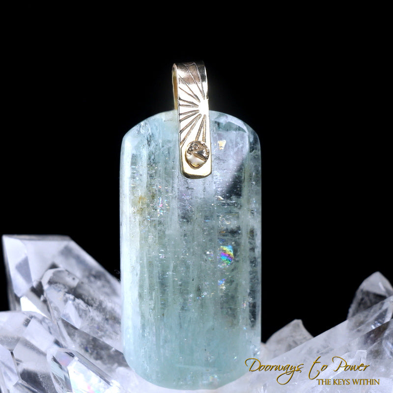 Aquamarine Light Language Crystal Pendant 14k