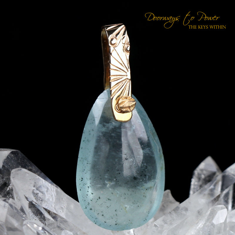 Aquamarine Light Language Crystal Pendant 14k