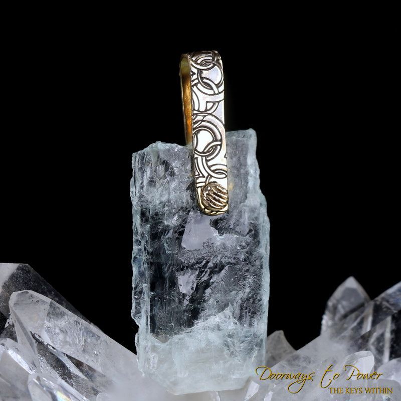 Aquamarine Light Language Crystal Pendant 14k