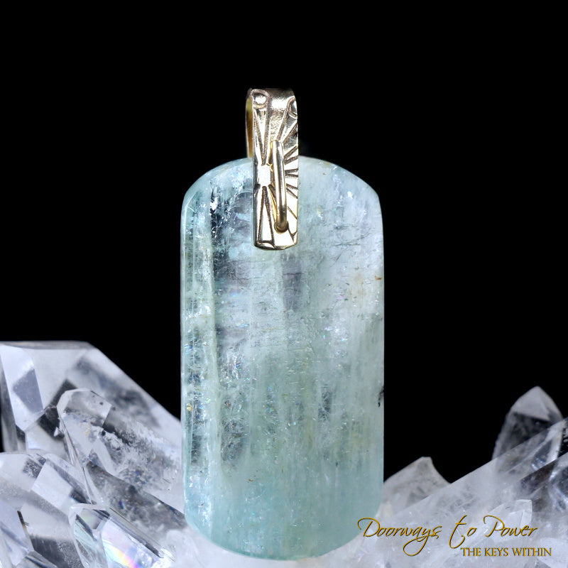 Aquamarine Light Language Crystal Pendant 14k