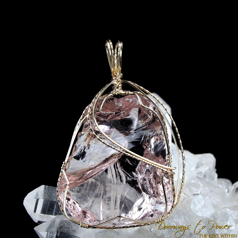 Arcturian StarSeed Pink Andara Crystal Pendant 14k 'Quantum Light Pod'