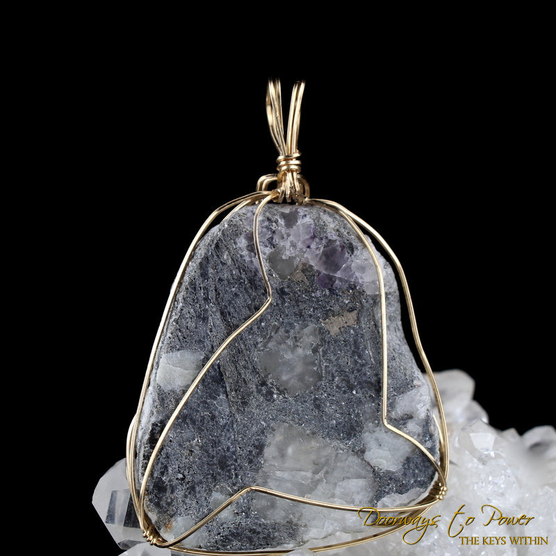 Azozeo Phenacite Crystal Shield Pendant in 14k Gold