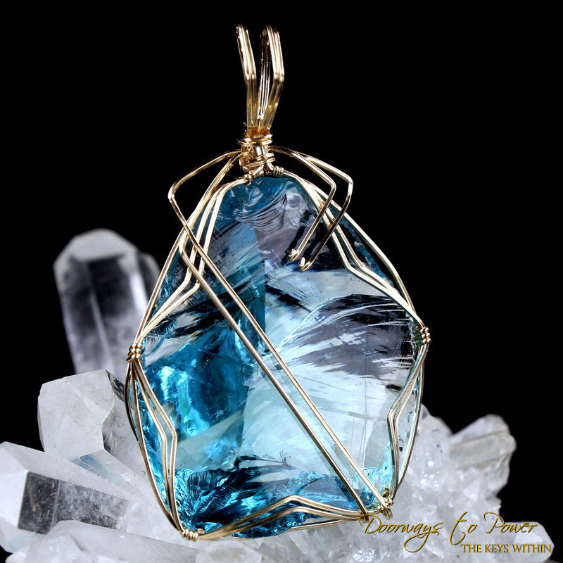 Azure Elysium Monatomic Andara Crystal Pendant 14k 'Resonant'