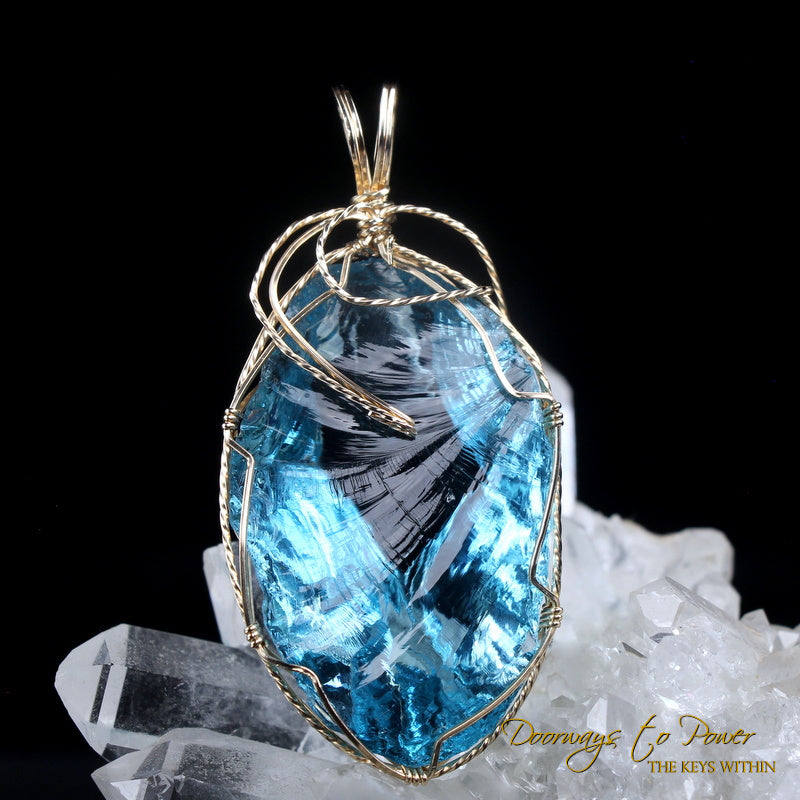 Azure Elysium Monatomic Andara Crystal Pendant 14k 'Resonant' 1995