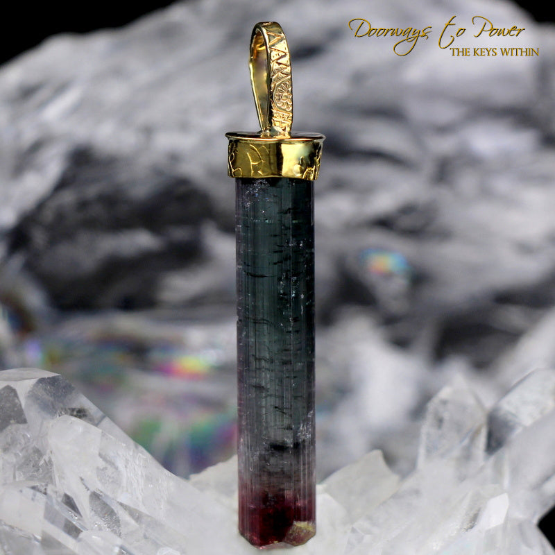 Bi Color Tourmaline Light Language Pendant Crystal 22k Gold