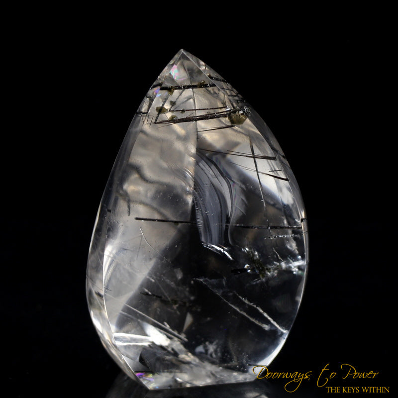 Black Tourmalinated Clear Quartz Crystal Sculpture