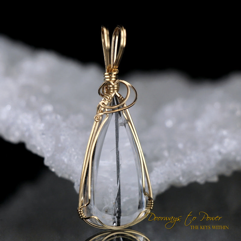 Black Tourmalinated Quartz Crystal Pendant 14k 'Ascending'