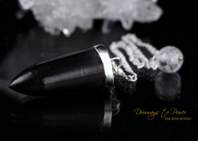 Black Tourmaline Crystal Pendulum Sterling Silver