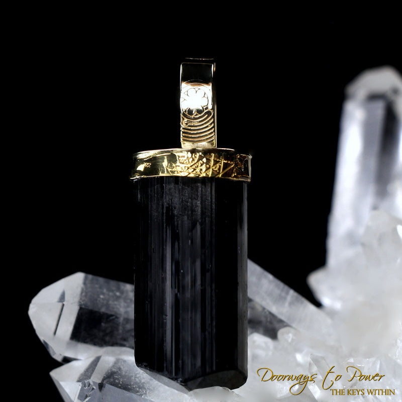 Black Tourmaline Light Language Pendant 22k 'Energetic Armor'