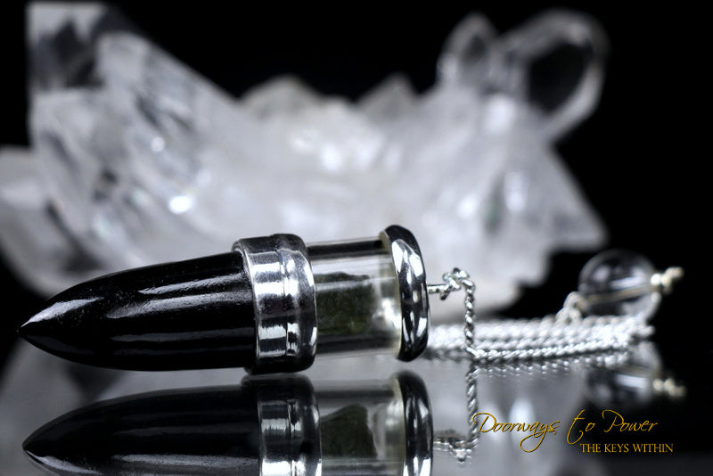 Black Tourmaline & Moldavite Crystal Pendulum