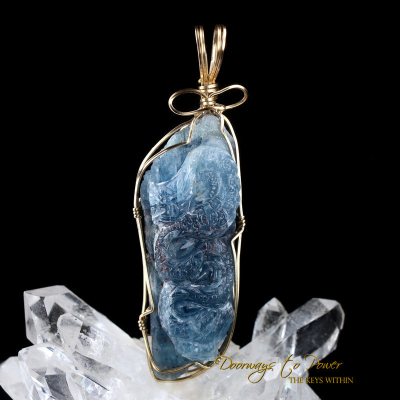 Blue Kyanite Red Ruby Dragon Crystal Pendant 14k