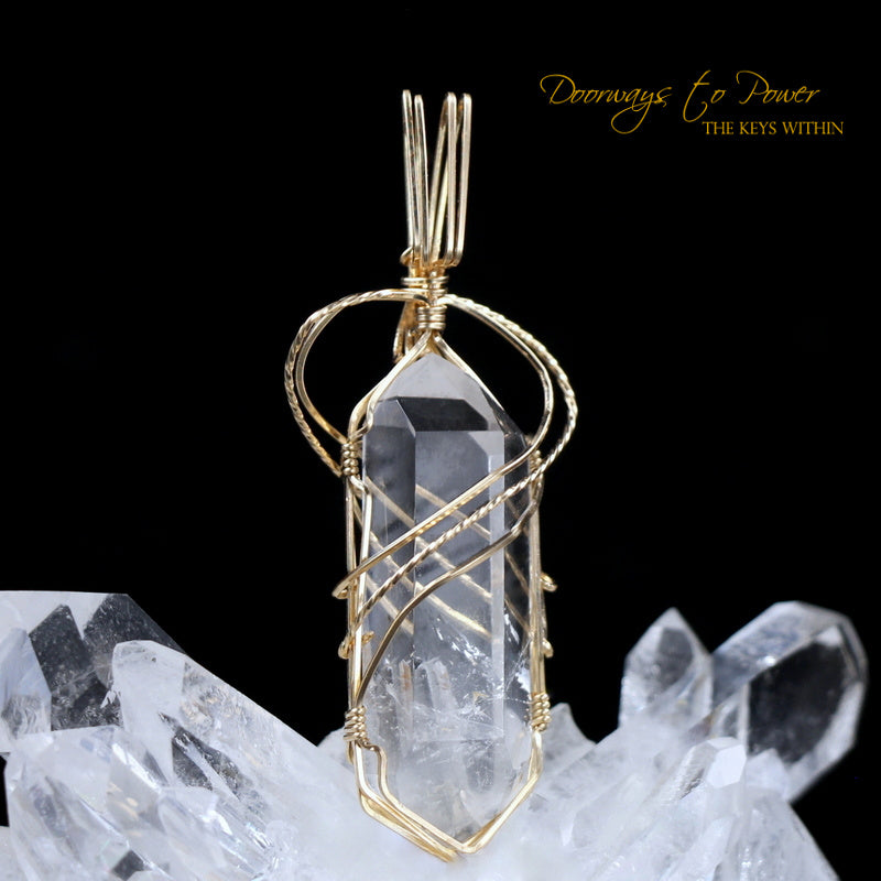 Brookite Manifestation Double Terminated Quartz Crystal Pendant 14k