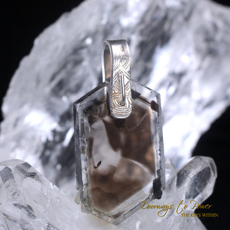 Brookite in Quartz Light Language Crystal Pendant .999 Fine Silver