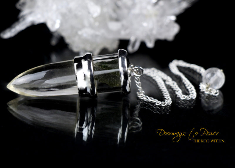 Clear Quartz & Moldavite Crystal Pendulum 