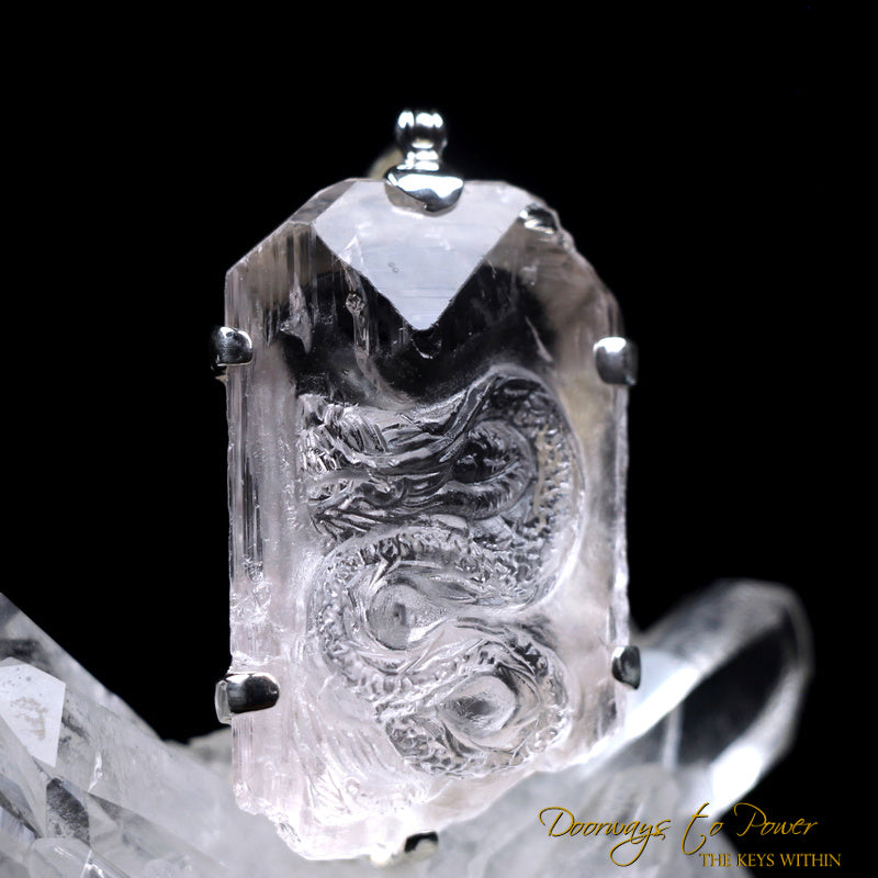 Danburite Dragon Crystal Carving Pendant SS
