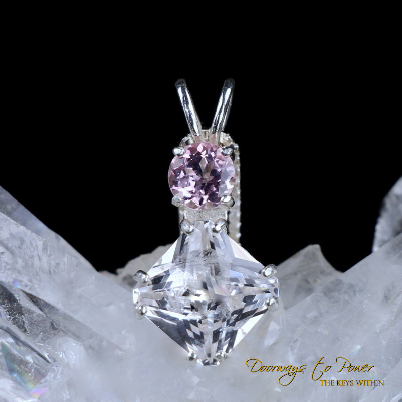 Danburite and Pink Tourmaline Mini Magician Stone Pendant in .925 sterling silver.