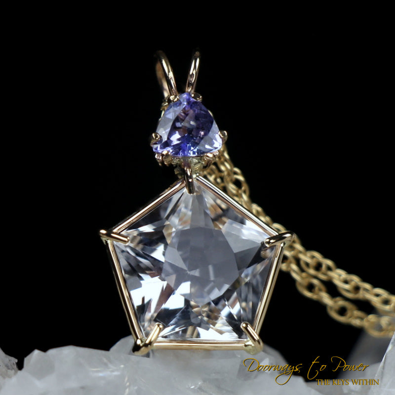 14k Danburite & Tanzanite Star of Venus Crystal Pendant 