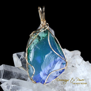 Electric Blue Atlantean & Emerald Tablets Bi Color Pendant 14k