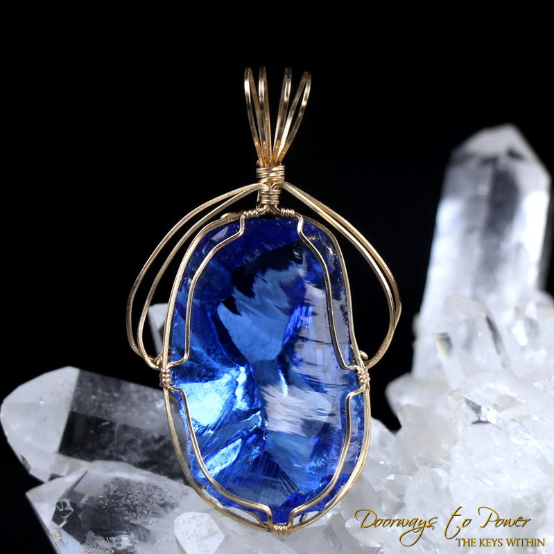 Elestial Starlight Sapphire Andara Pendant 14k Gold \ OverSoul \ 6D