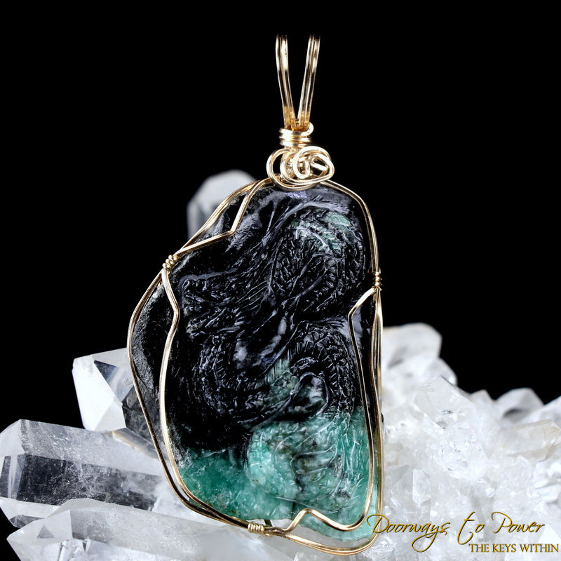 Emerald Dragon Crystal Pendant 14k 