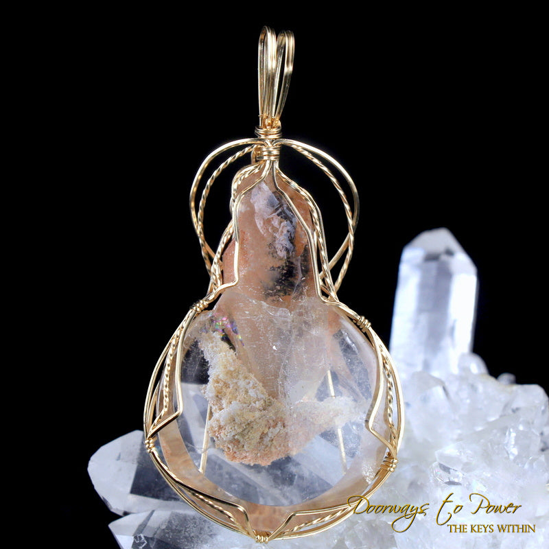 Lemurian Manifestation Quartz Crystal Pendant 14k