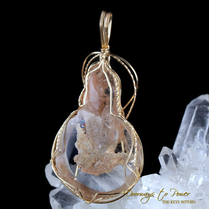 Lemurian Manifestation Quartz Crystal Pendant 14k