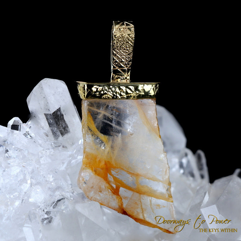 Golden Healer Quartz Light Language Pendant 22k