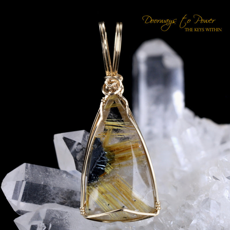 Golden Rutilated Hematite Crystal Pendant 14k