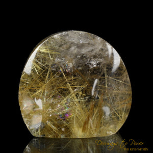 Golden Rutilated Quartz Crystal Gem with Rainbows