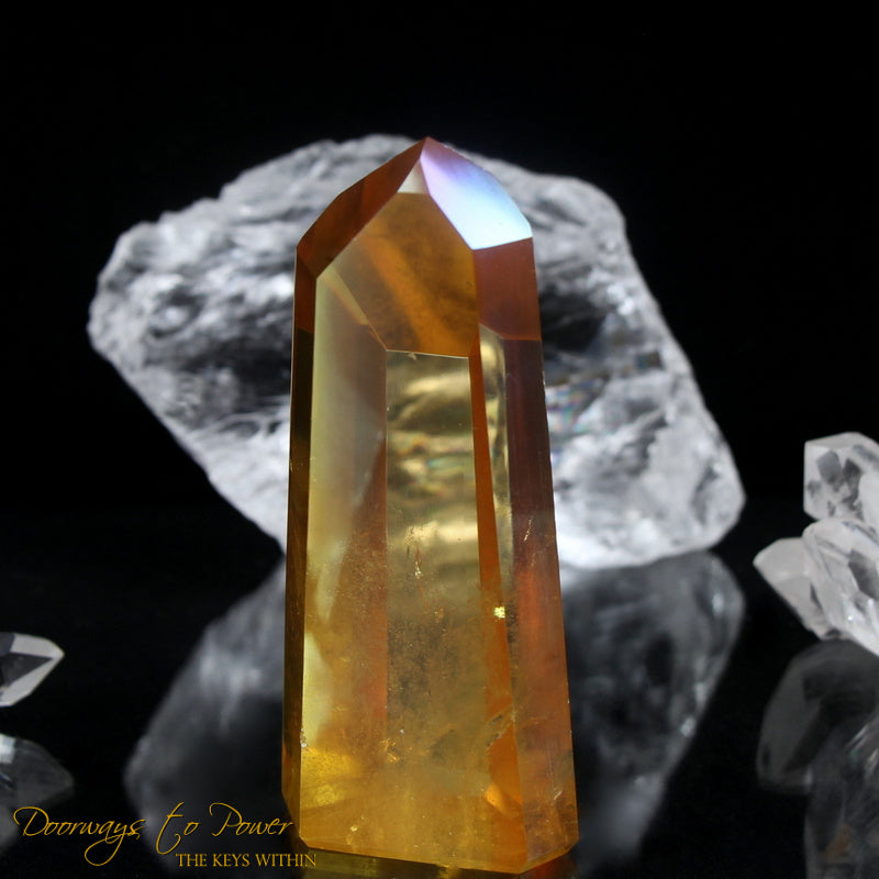 Golden Aura Lemurian Quartz Crystal Point & Temple Heart Dow