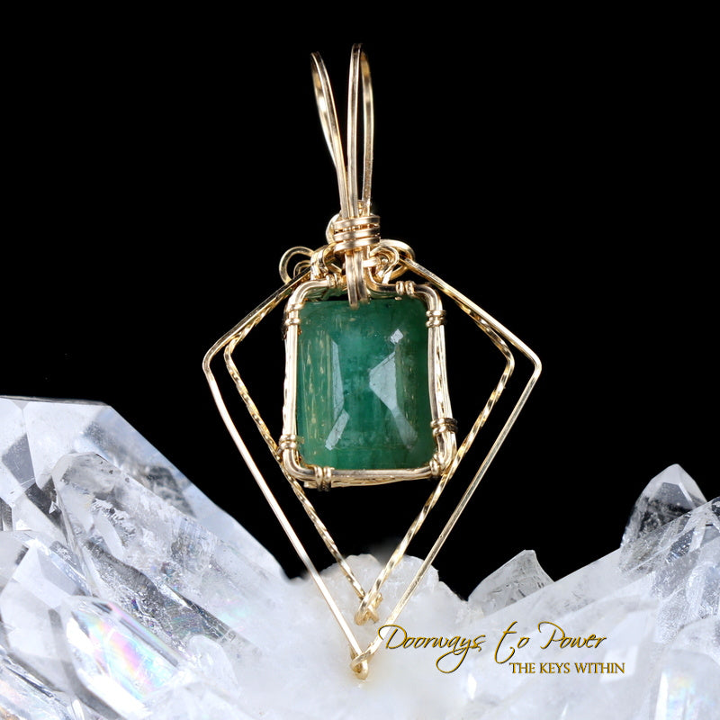 Green Emerald Crystal Pendant 14k 'Heart Center'
