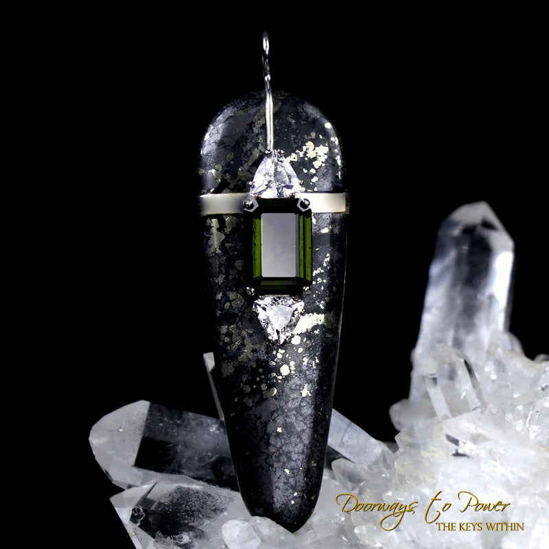 Healers Gold Moldavite Satyaloka Azeztulite Crystal Pendant SS