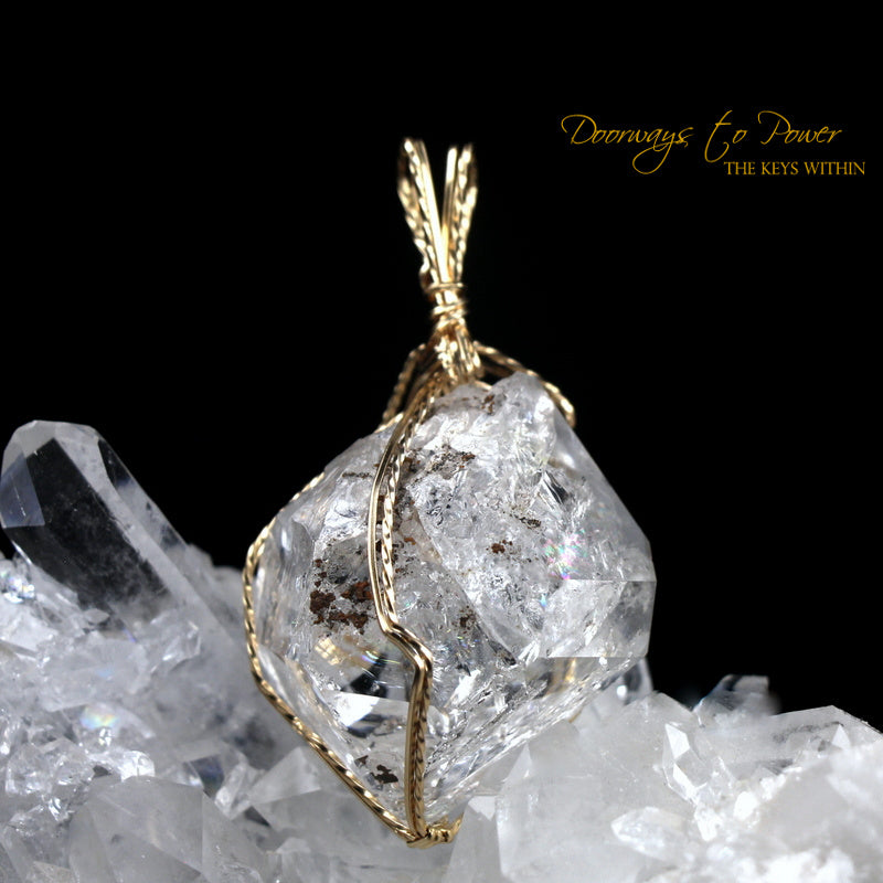 Herkimer Diamond DT Record Keeper Crystal Pendant 14k Doorways to Power