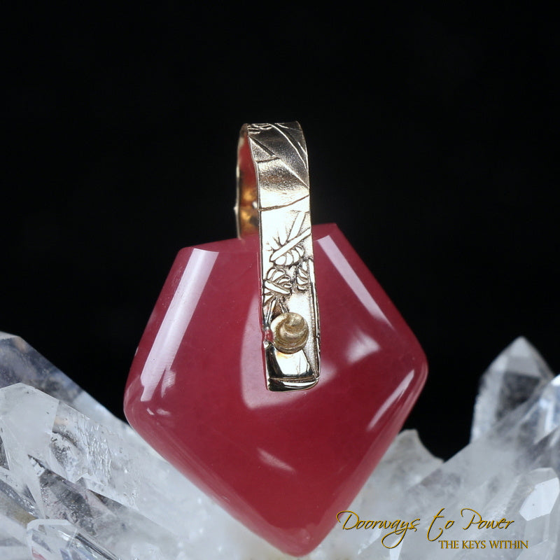 Hokkaidō Rhodochrosite Light Language Pendant 14k