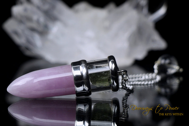 Kunzite Moldavite Crystal Pendulum .925 SS