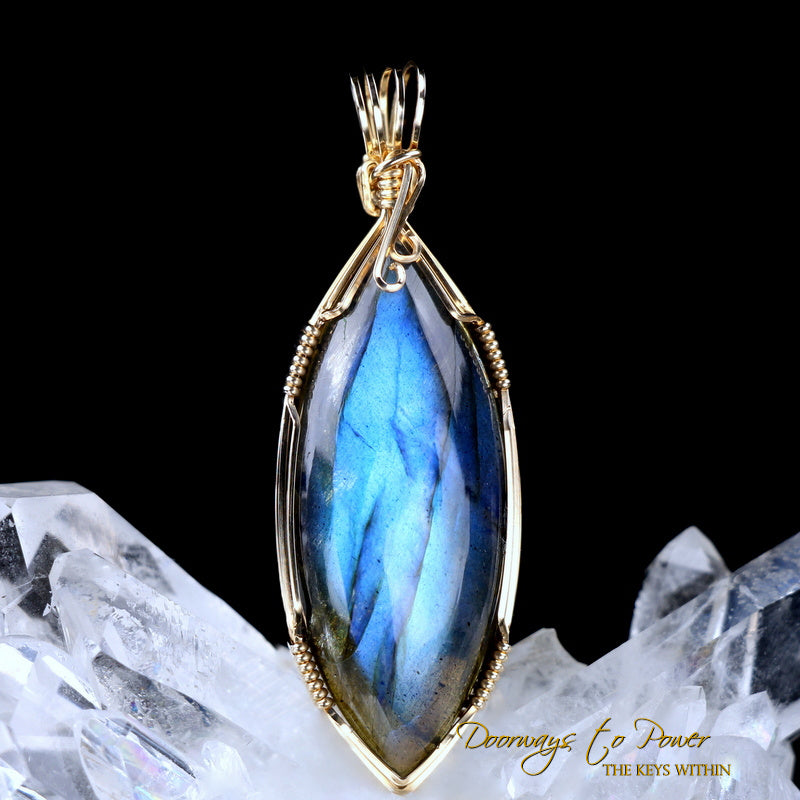 Labradorite Crystal Pendant 14k 'Inter Dimensional Magic'