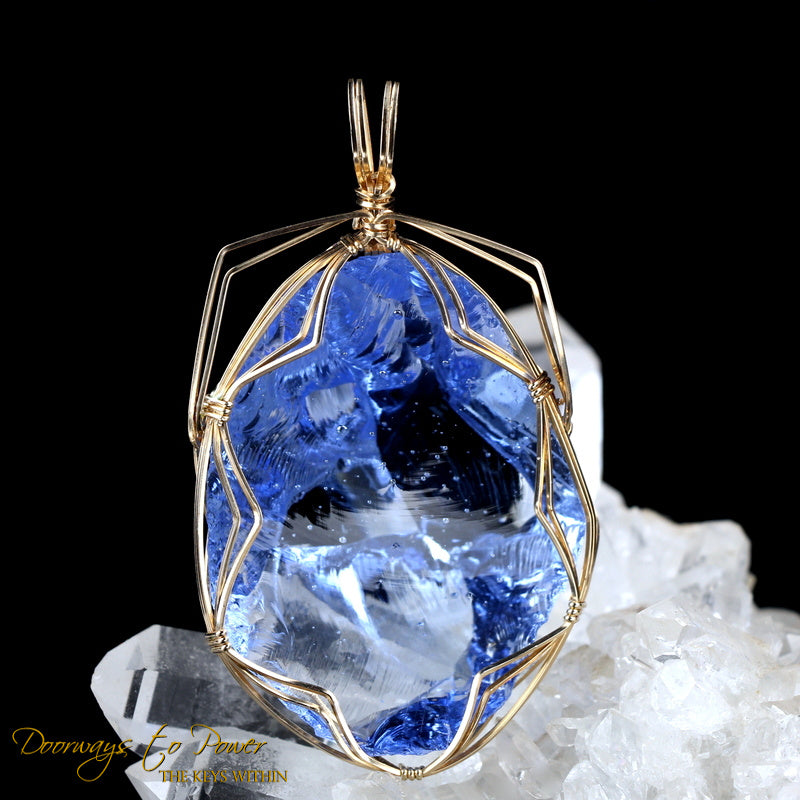 Lady Nellie Blue Monatomic Andara Crystal Pendant 14k 'First & Final Synthesis'