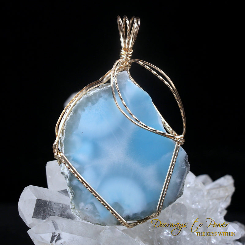 Larimar Crystal Pendant 14k