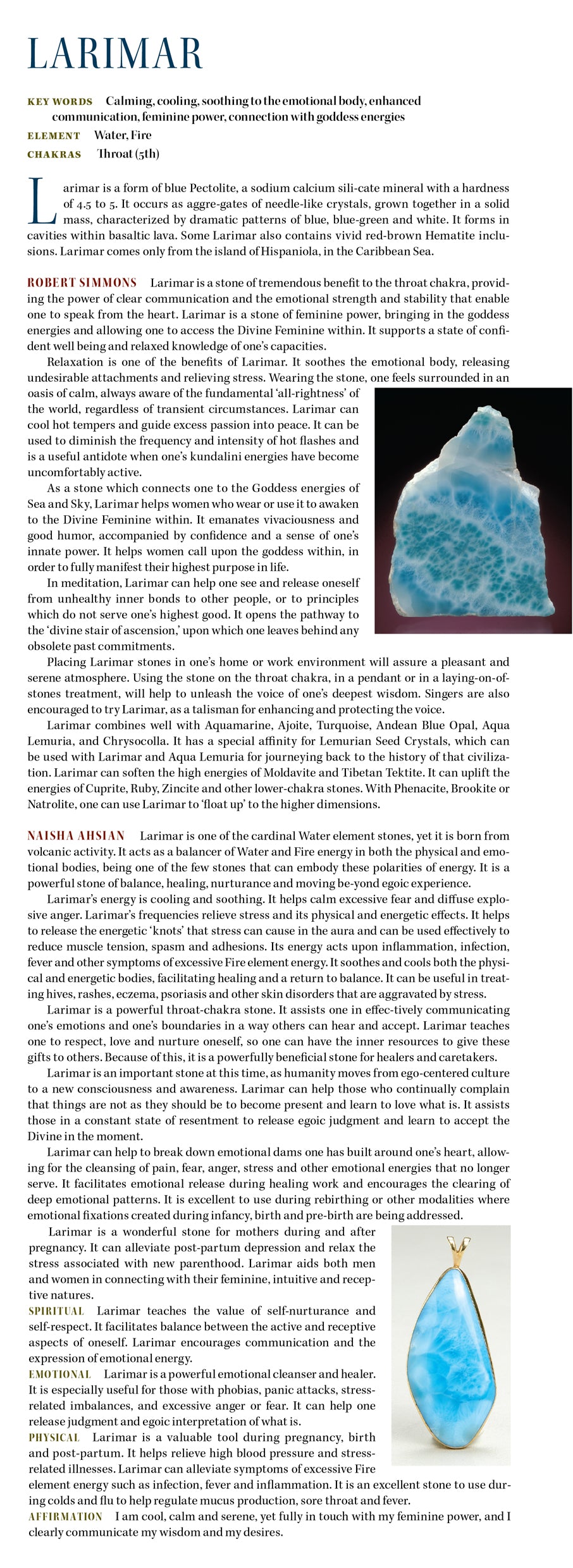 Larimar Crystal Properties
